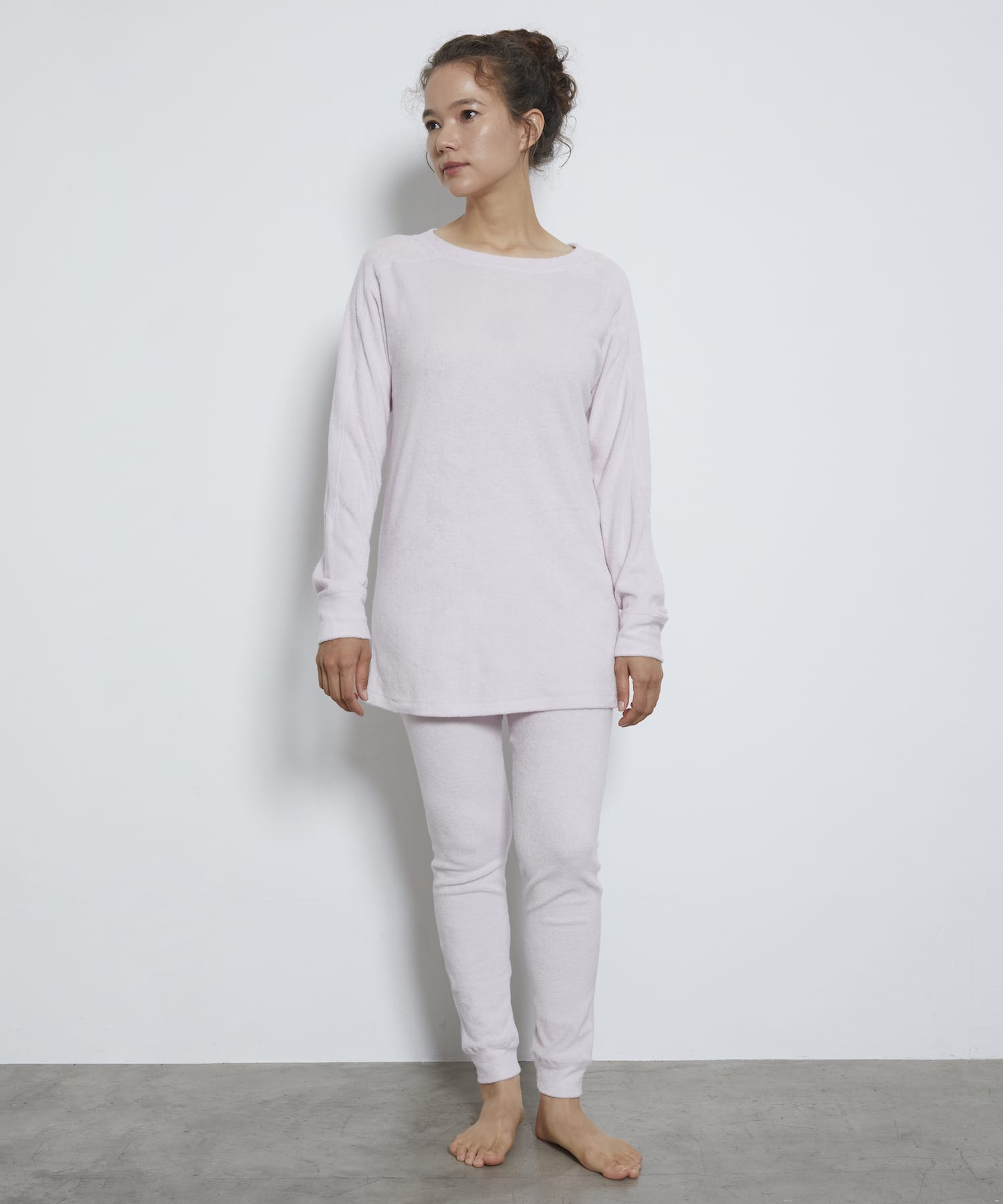 コットンカシミヤパイル ピンク セット（プルオーバー×パンツ）