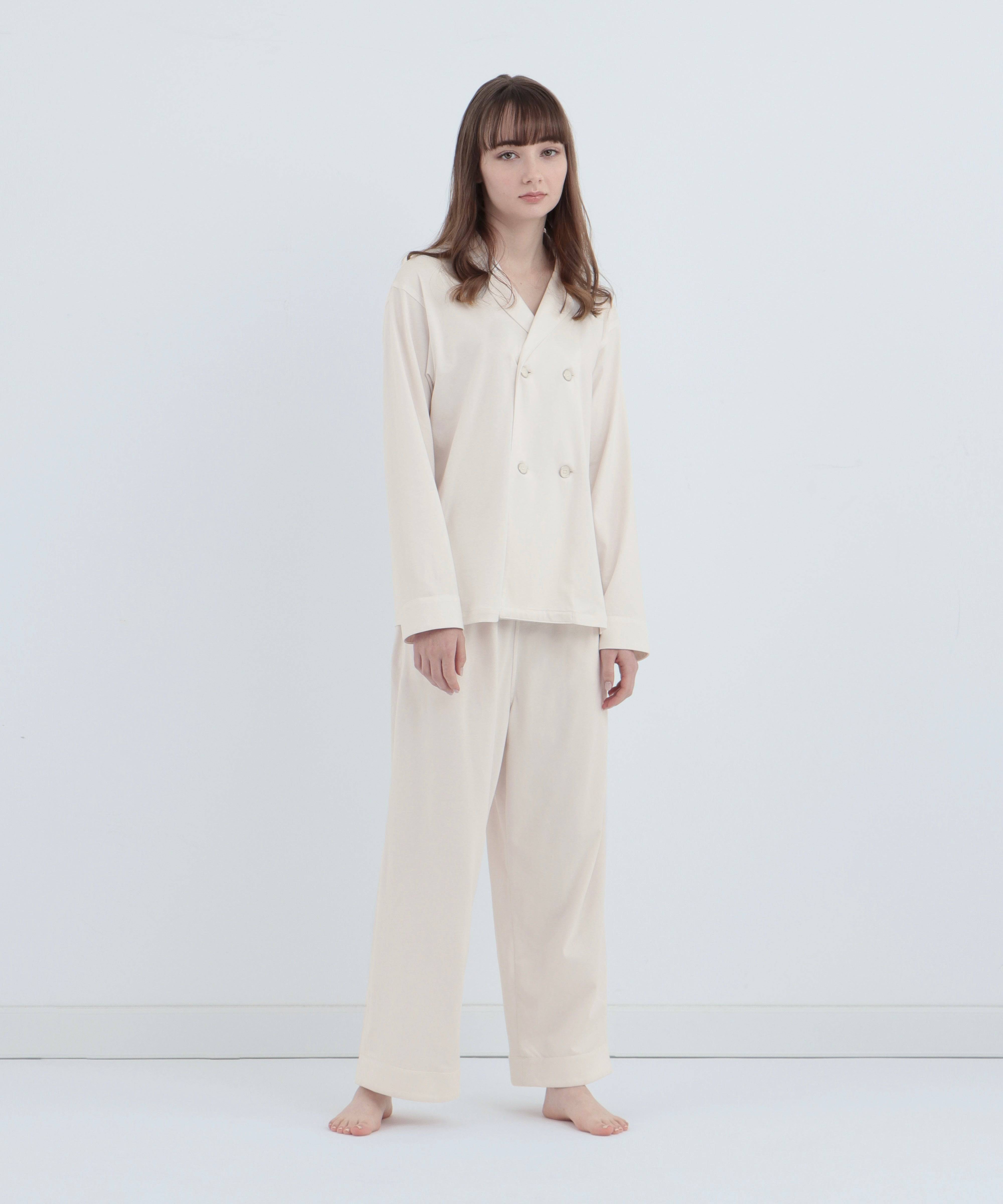 【セットアップ】ロイヤル オーガニックコットン ダブルボタン パジャマ オフホワイト - Foo Tokyo公式ストア