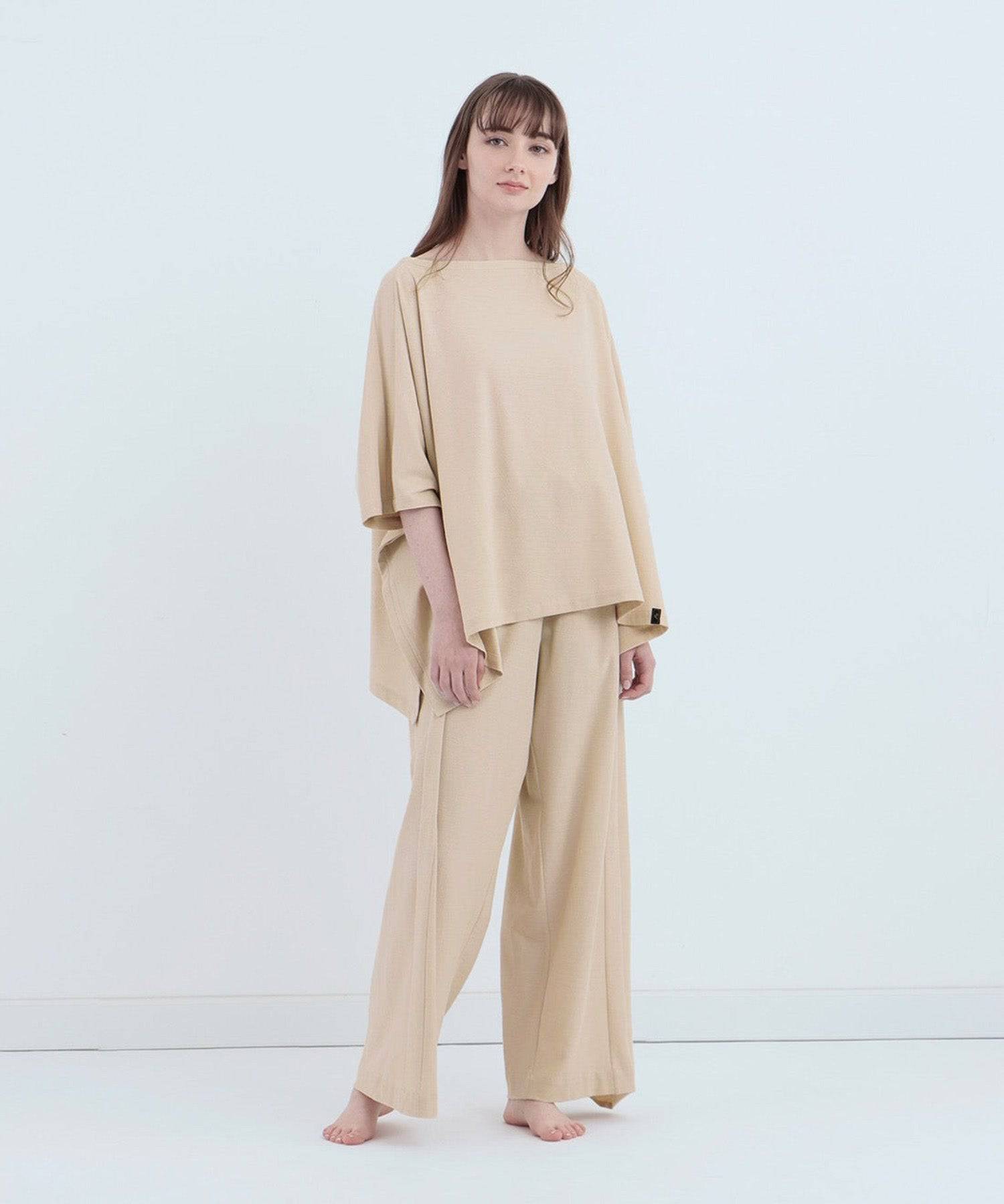 【セットアップ】ロイヤル オーガニックコットン ポンチョ ＆ ワイドパンツ ベージュ - Foo Tokyo公式ストア