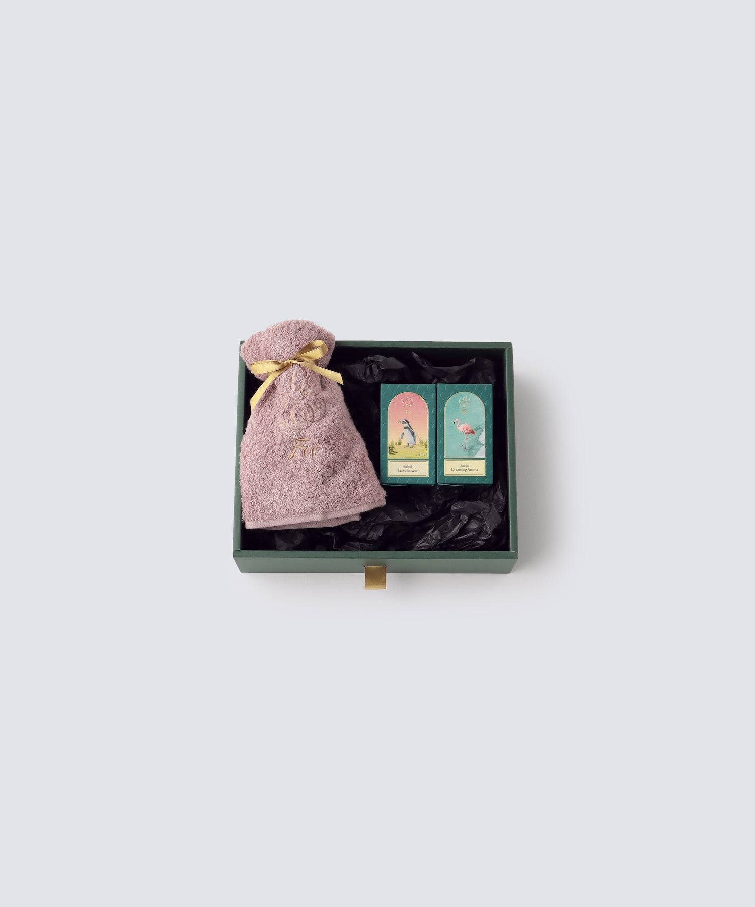 オーガニックコットン ハンドタオル1枚ｘFoo Tokyo バスオイル Luxe Flower・Dreaming Aroma ギフトセット - Foo Tokyo公式ストア
